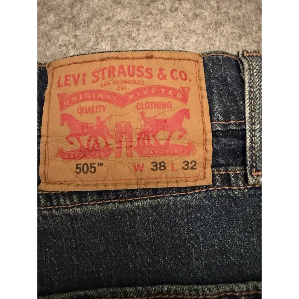 Levi's 505 Jeans Mens 38x32 Blue Regular Fit Straight Leg Stretch Denim Pants